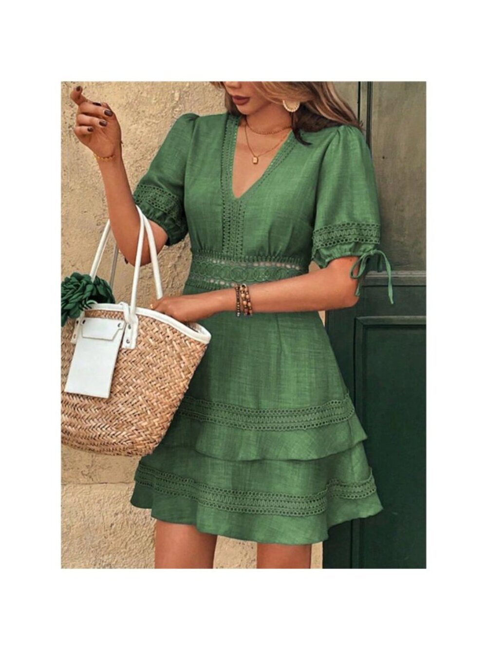 Lace Detail V-Neck Mini Dress